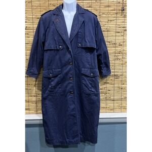 Together Womens Vtg Twill Trench Coat 6P Navy Double Breasted Utility Grunge